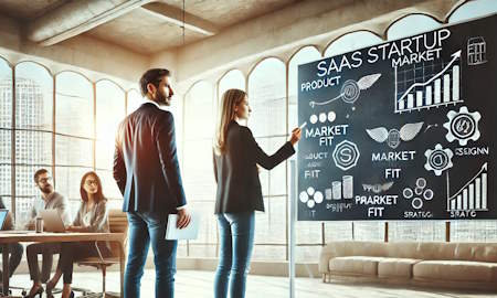 SaaS startup founders discussing product strategy